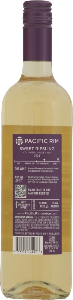 Pacific Rim Sweet Riesling secondary label or package image from the retailer feed